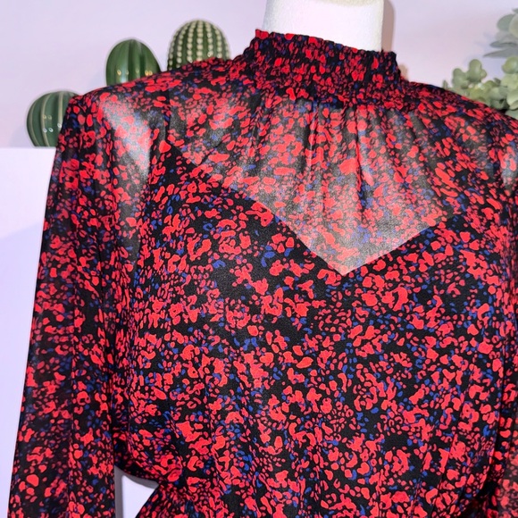 Dynamite Sheer Mock Neck Dress Elastic Waist M - Picture 8 of 12